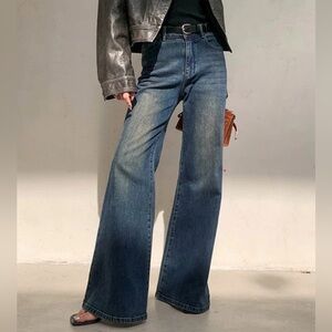Commense low Rise washed Dark Blue Wide Leg Jeans size M